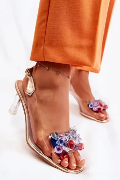 Eleganckie Sandały Z Kryształami Złote Lanette