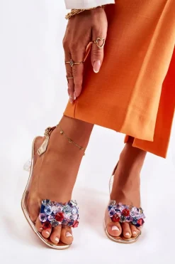 Eleganckie Sandały Z Kryształami Złote Lanette