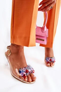 Eleganckie Sandały Z Kryształami Złote Lanette