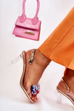 Eleganckie Sandały Z Kryształami Złote Lanette