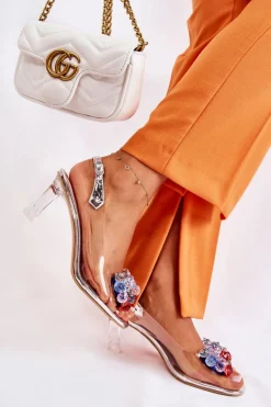 Eleganckie Sandały Z Kryształami Srebrne Lanette