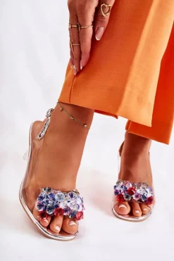 Eleganckie Sandały Z Kryształami Srebrne Lanette