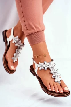 Eleganckie Sandały Z Kwiatkami Białe Sunny