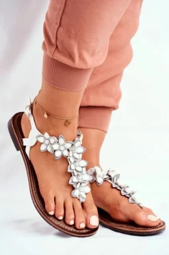 Eleganckie Sandały Z Kwiatkami Białe Sunny