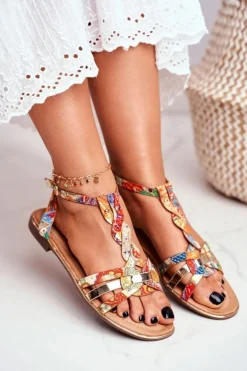 Eleganckie Sandały Z Kwiatowym Wzorem Pomarańczowe Brooke
