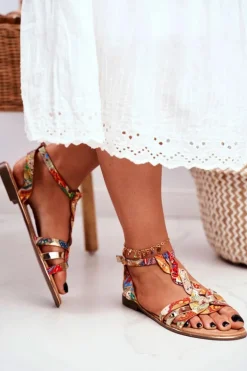 Eleganckie Sandały Z Kwiatowym Wzorem Pomarańczowe Brooke