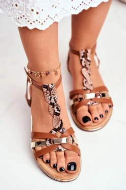 Eleganckie Sandały Z Wężowym Wzorem Brązowe Brooke