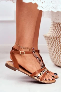 Eleganckie Sandały Z Wężowym Wzorem Brązowe Brooke