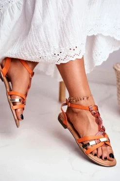Eleganckie Sandały Z Wężowym Wzorem Pomarańczowe Brooke