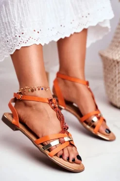 Eleganckie Sandały Z Wężowym Wzorem Pomarańczowe Brooke