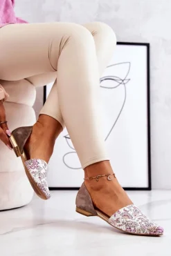 Eleganckie Skórzane Baleriny W Kwiaty Laura Messi 1110 Białe