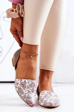 Eleganckie Skórzane Baleriny W Kwiaty Laura Messi 1110 Białe