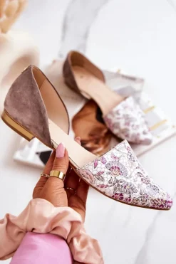 Eleganckie Skórzane Baleriny W Kwiaty Laura Messi 1110 Białe