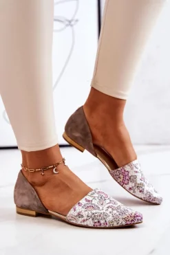 Eleganckie Skórzane Baleriny W Kwiaty Laura Messi 1110 Białe