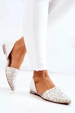 Eleganckie Skórzane Baleriny Laura Messi 1110 Beżowe