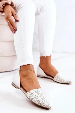 Eleganckie Skórzane Baleriny Laura Messi 1110 Beżowe