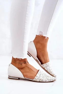 Eleganckie Skórzane Baleriny Laura Messi 1110 Beżowe