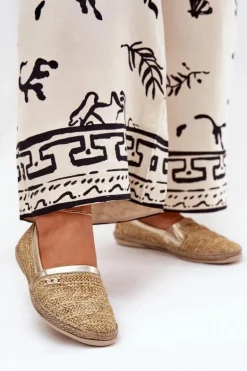 Eleganckie Skórzane Espadryle Z Plecionką Zazoo 10178 Beżowo-Złote