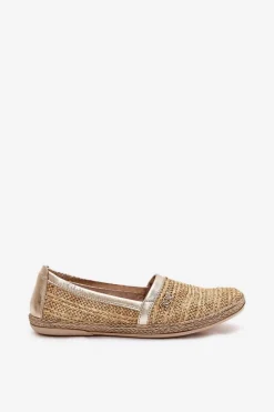 Eleganckie Skórzane Espadryle Z Plecionką Zazoo 10178 Beżowo-Złote