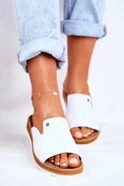 Eleganckie Skórzane Klapki Białe Nicole 2495