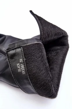 Eleganckie Skórzane Kozaki Przed Kolano Na Słupku Czarne Felsha