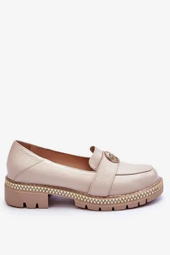 Eleganckie Skórzane Mokasyny Jasnobeżowe Laverne