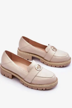 Eleganckie Skórzane Mokasyny Jasnobeżowe Laverne