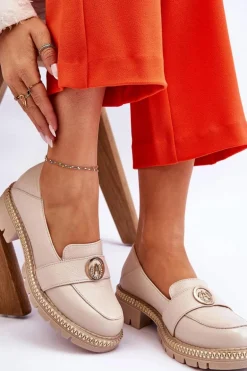 Eleganckie Skórzane Mokasyny Jasnobeżowe Laverne