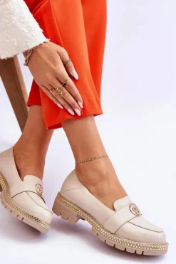 Eleganckie Skórzane Mokasyny Jasnobeżowe Laverne