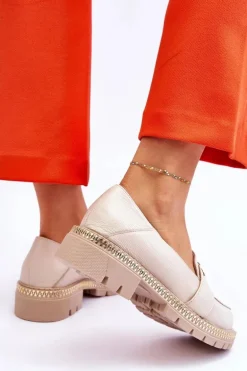 Eleganckie Skórzane Mokasyny Jasnobeżowe Laverne