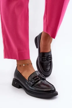 Eleganckie Skórzane Mokasyny Damskie Czarne Triana