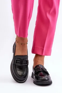 Eleganckie Skórzane Mokasyny Damskie Czarne Triana