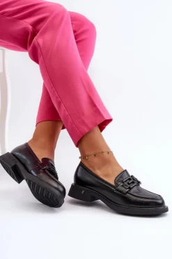 Eleganckie Skórzane Mokasyny Damskie Czarne Triana