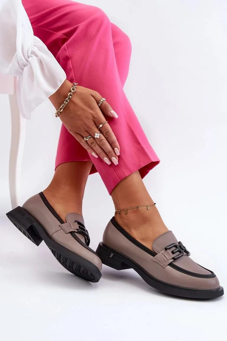 Eleganckie Skórzane Mokasyny Damskie Ciemnobeżowe Triana