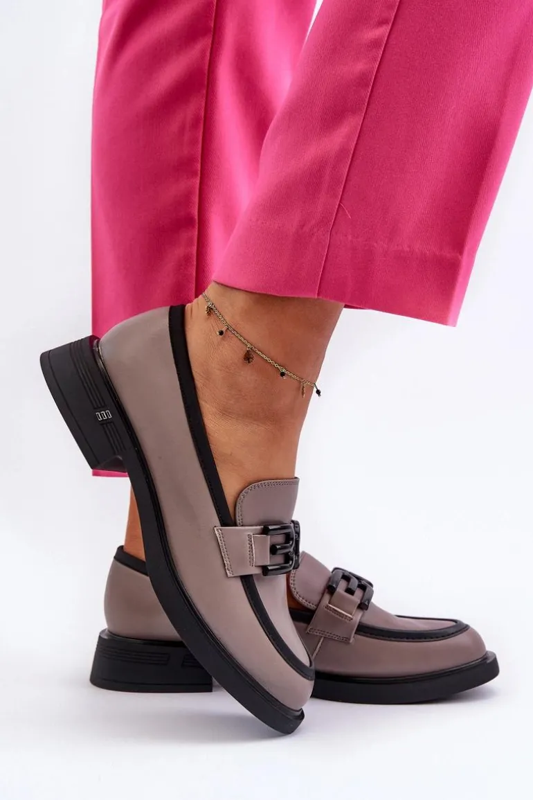 Eleganckie Skórzane Mokasyny Damskie Ciemnobeżowe Triana