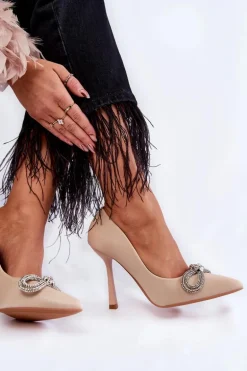 Eleganckie Szpilki Z Kokardą Beżowe Alyssa