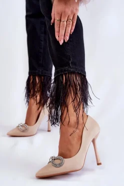 Eleganckie Szpilki Z Kokardą Beżowe Alyssa