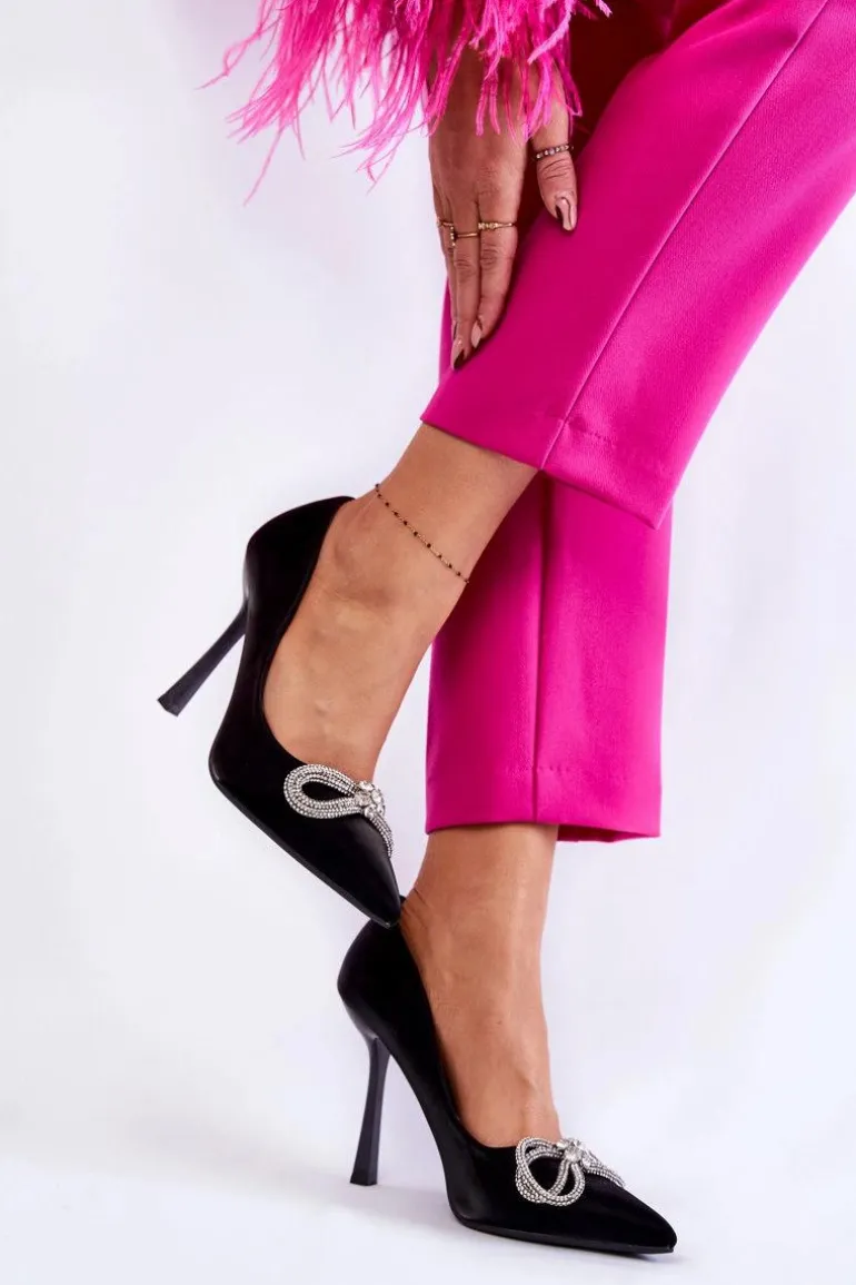 Eleganckie Szpilki Z Kokardą Czarne Alyssa