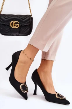 Eleganckie Szpilki Z Modną Ozdobą Czarne Precious