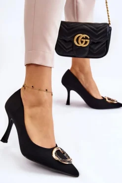 Eleganckie Szpilki Z Modną Ozdobą Czarne Precious