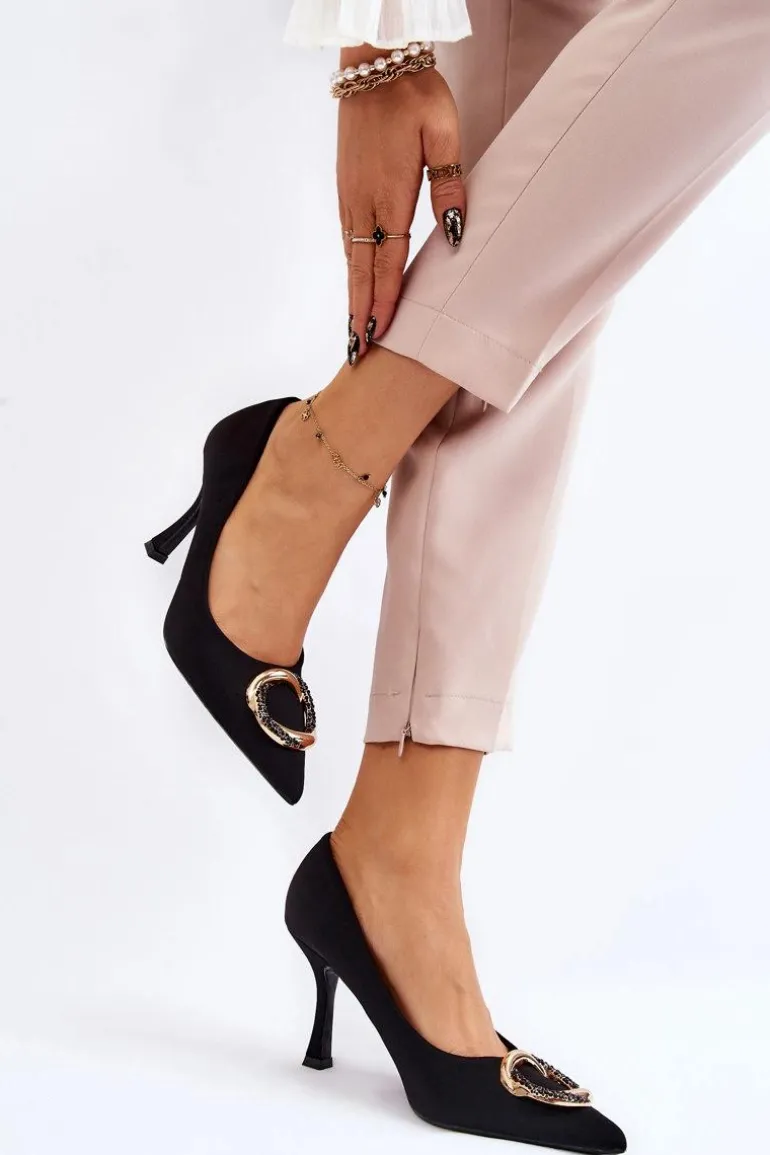 Eleganckie Szpilki Z Modną Ozdobą Czarne Precious