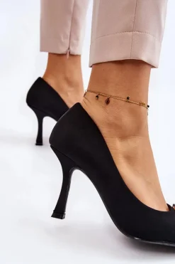 Eleganckie Szpilki Z Modną Ozdobą Czarne Precious