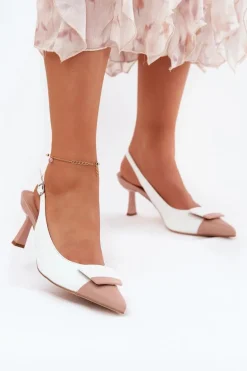 Eleganckie Szpilki Z Ozdobą Eko Skórzane Białe Ottoles