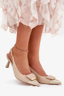 Eleganckie Szpilki Z Ozdobą Eko Skórzane Beżowe Ottoles