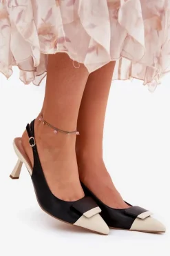 Eleganckie Szpilki Z Ozdobą Eko Skórzane Czarne Ottoles