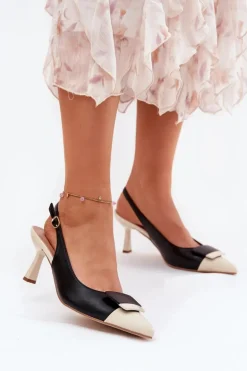 Eleganckie Szpilki Z Ozdobą Eko Skórzane Czarne Ottoles