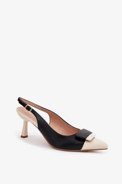 Eleganckie Szpilki Z Ozdobą Eko Skórzane Czarne Ottoles