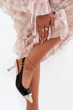 Eleganckie Szpilki Z Ozdobą Eko Skórzane Czarne Ottoles