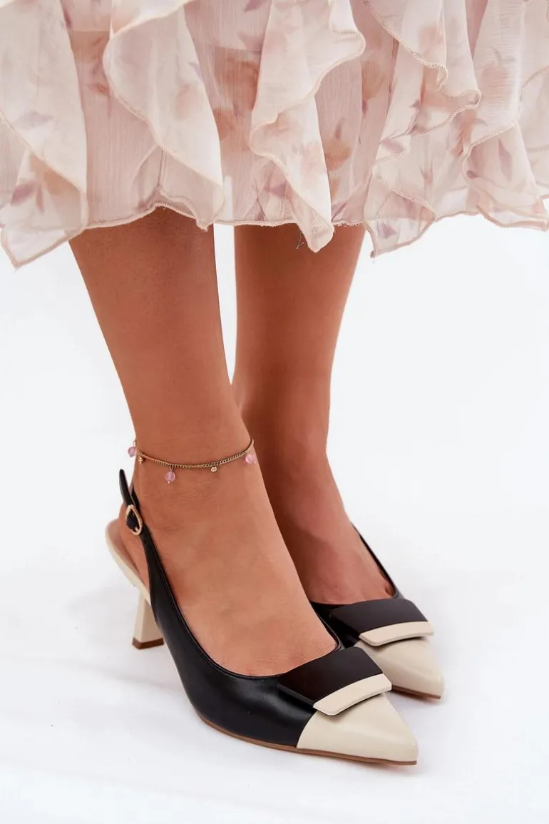 Eleganckie Szpilki Z Ozdobą Eko Skórzane Czarne Ottoles