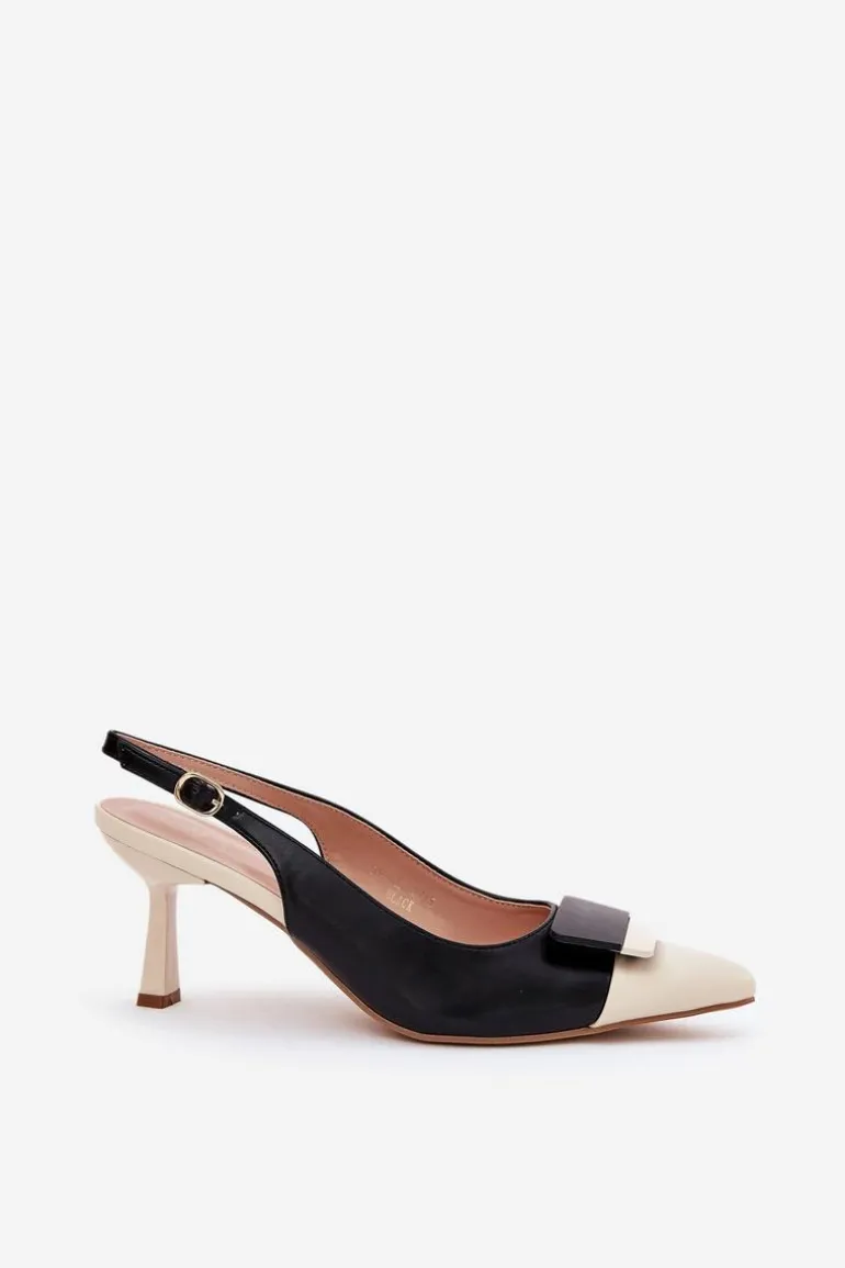 Eleganckie Szpilki Z Ozdobą Eko Skórzane Czarne Ottoles